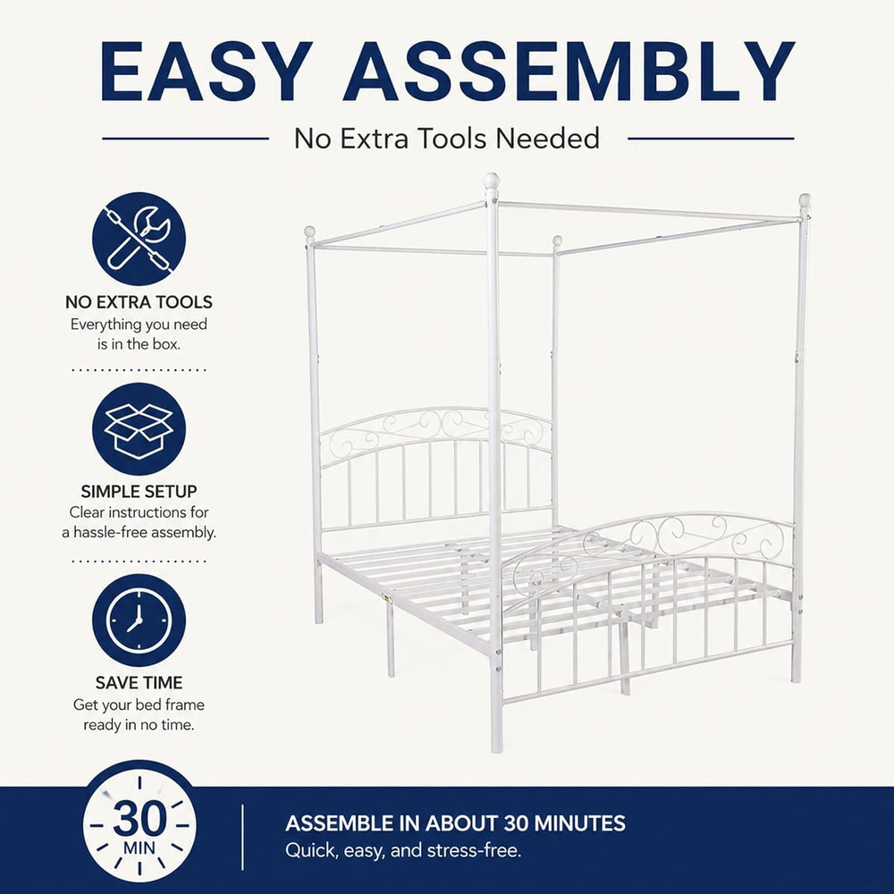 alazyhome Metal Canopy Bed Frame Full Size with Headboard & Footboard
