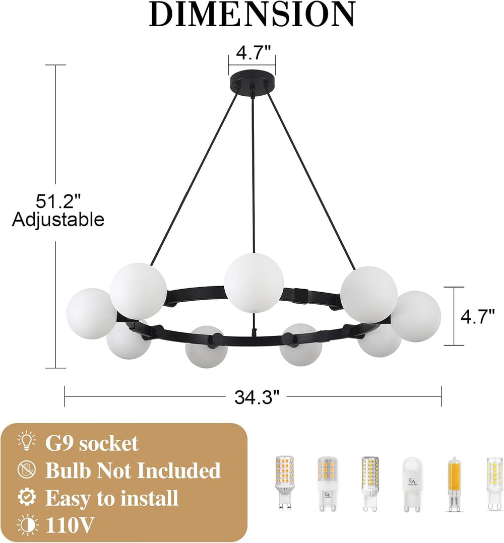 9-Light Modern Chandelier for Dining Room, Sputnik Ceiling Light Fixture with...