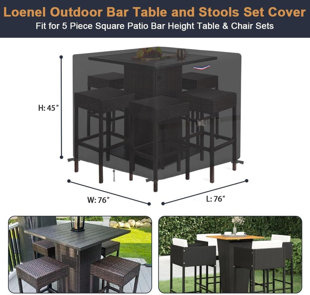 Outdoor Waterproof Dining Table Bar Set Cover, 76"L x 76"W x 45"H