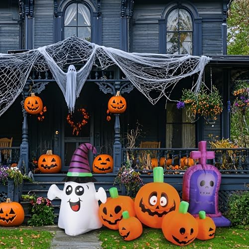 3.7Ft Halloween Inflatable Tombstones Haunted House Prop LED Lights for Hallo...