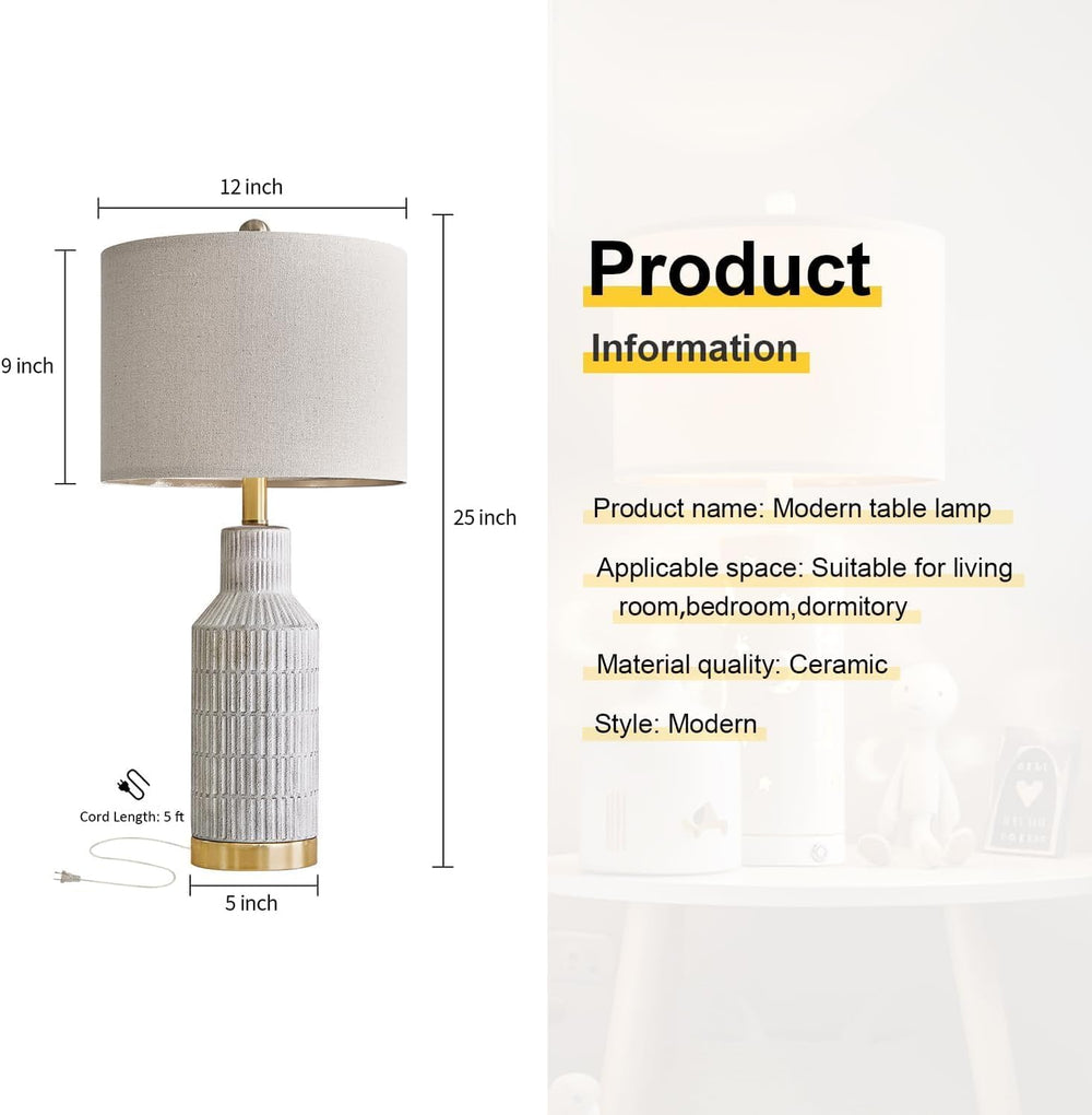 USumkky 25" Table Lamps Set of 2 - Modern Bedside Lamps for Living Room ...