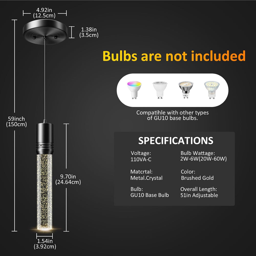 Black Pendant Lights Kitchen Island, Crystal Bubble Pendant Lights, Adjustabl...