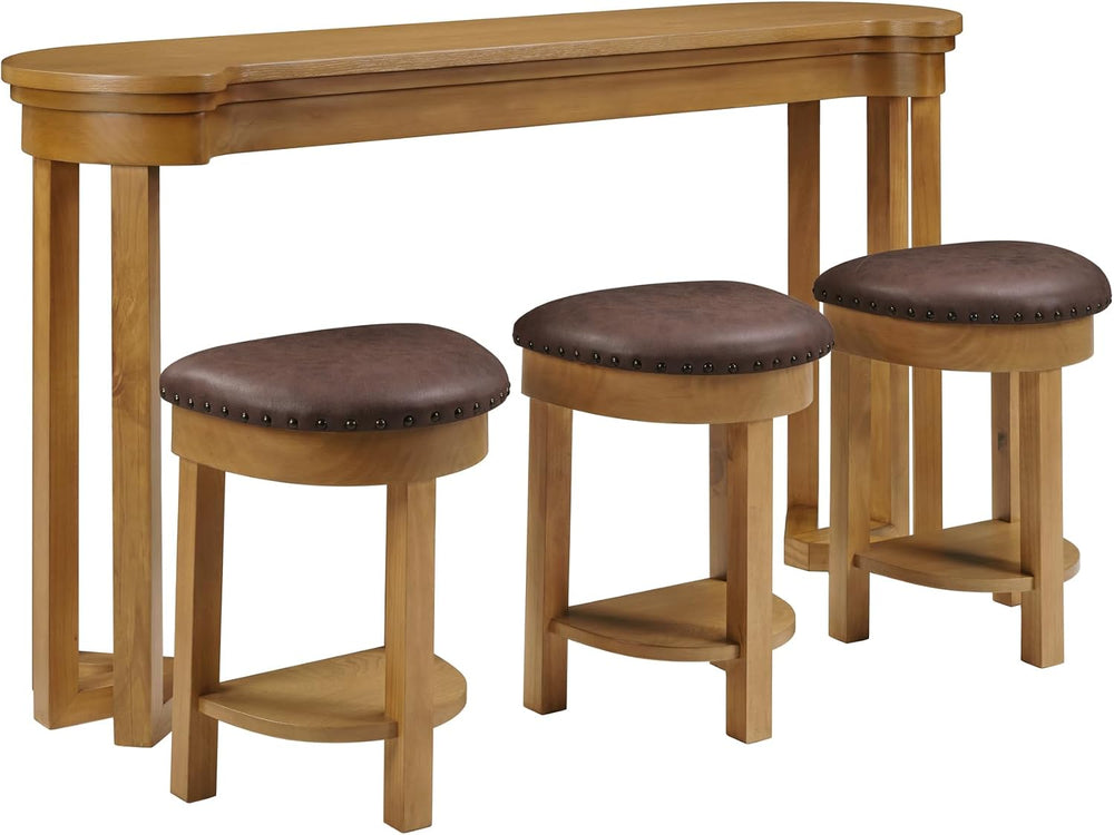 Merax 4 Piece Bar Table Set with 3 PU Upholstered Bar Stools, Solid Wood Coun...