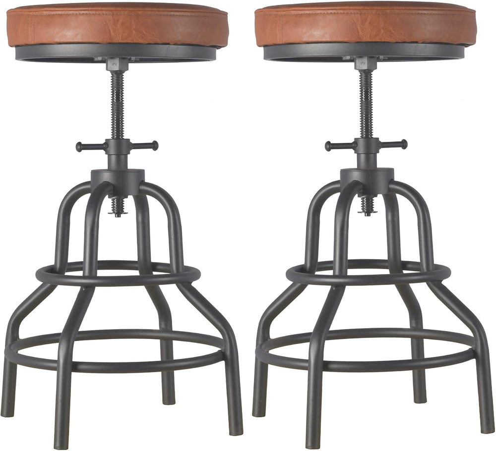 LOKKHAN Industrial Bar Stools-Swivel Leather Metal Bar Stool-20-27 Inch Tall ...