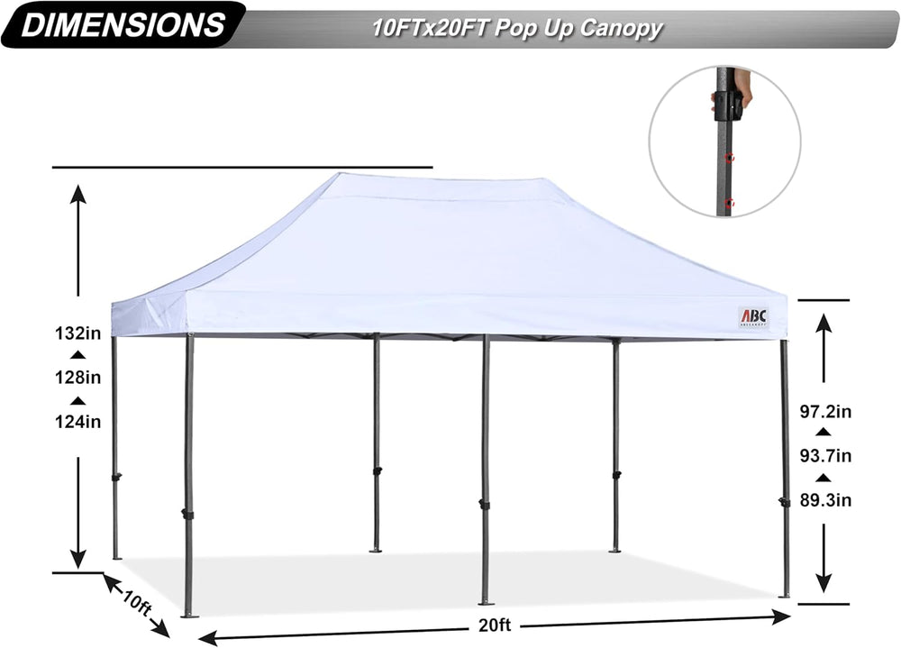 ABCCANOPY Patio Pop Up Canopy Tent 10x20 Commercial-Series(White)