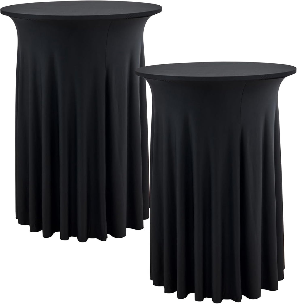 2 pk Black Cocktail Table Cloth Round 32×43in-High Top Highboy Bar Cocktail T...