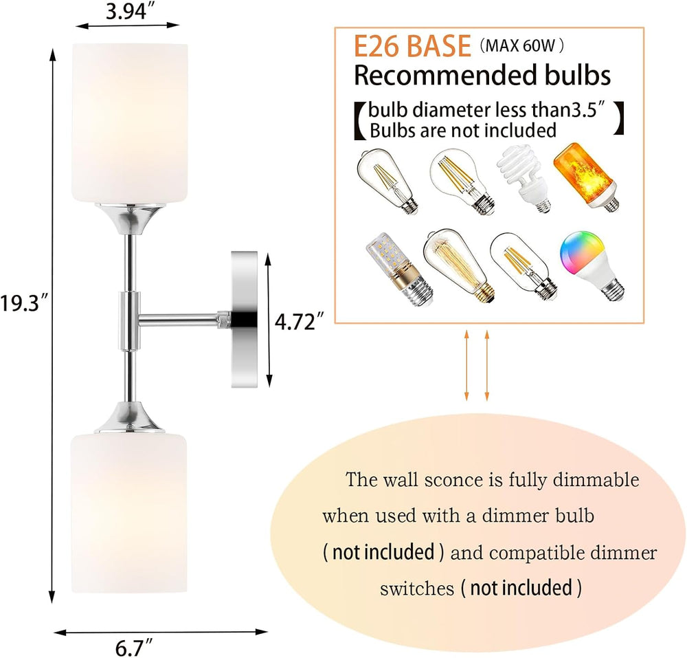 BYOLIIMA 2-Lights Modern Wall Sconce White Cylinder Glass Shades Mid Century ...