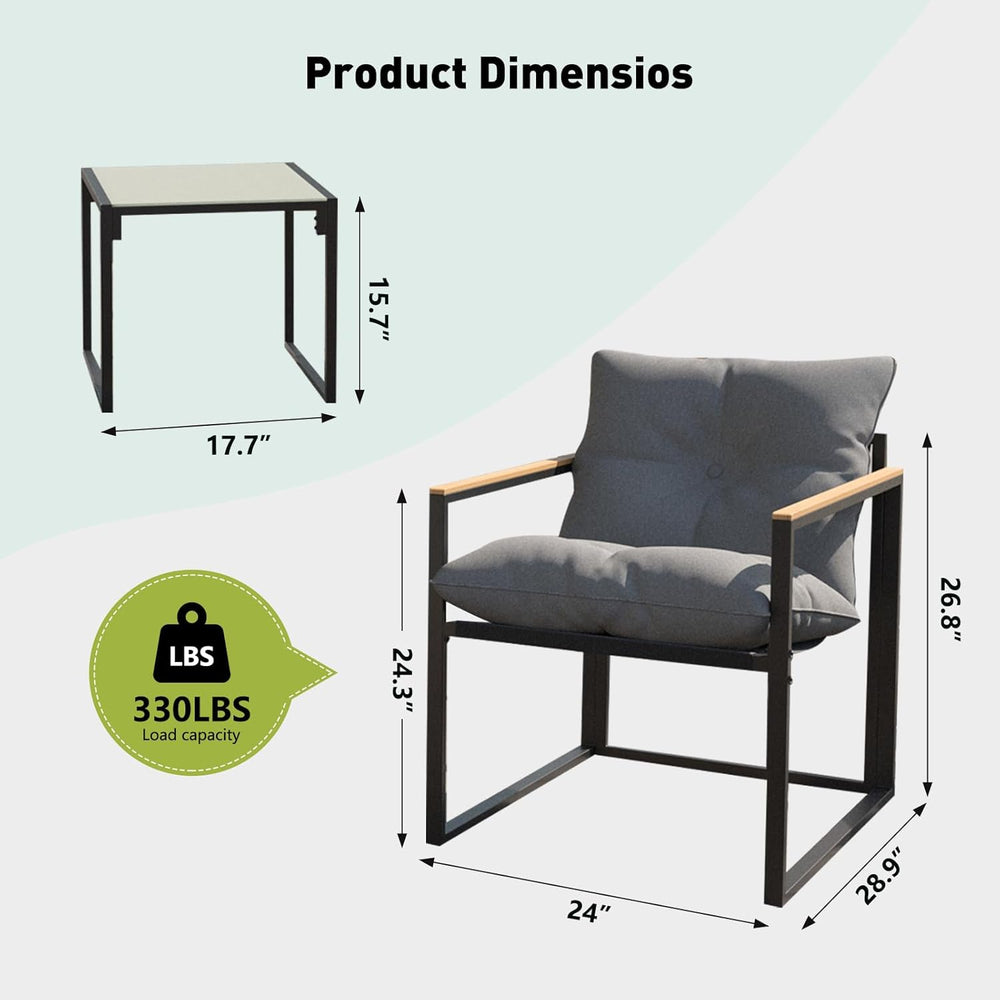 Bistro Table and Chairs Set of 2, Outdoor Patio Furniture 3 Piece with Thick ...