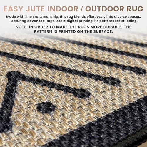 Washable 5x7 Modern Geometric Easy Jute Indoor Outdoor Rug for Living Room