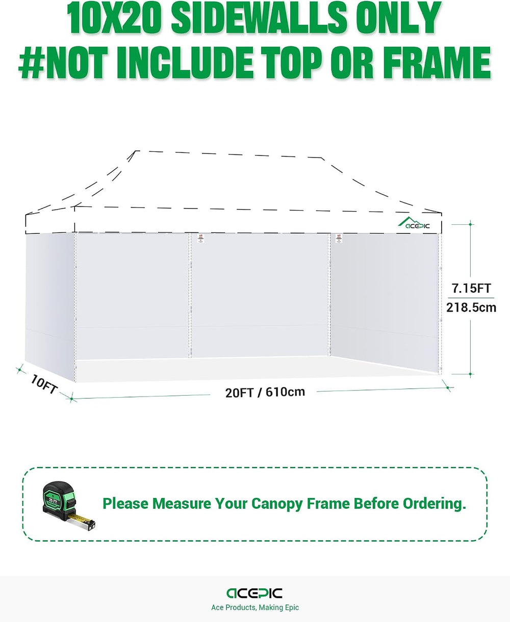 ACEPIC 10x20ft Canopy Sidewalls Only, White (4PCS, Frame Not Included)