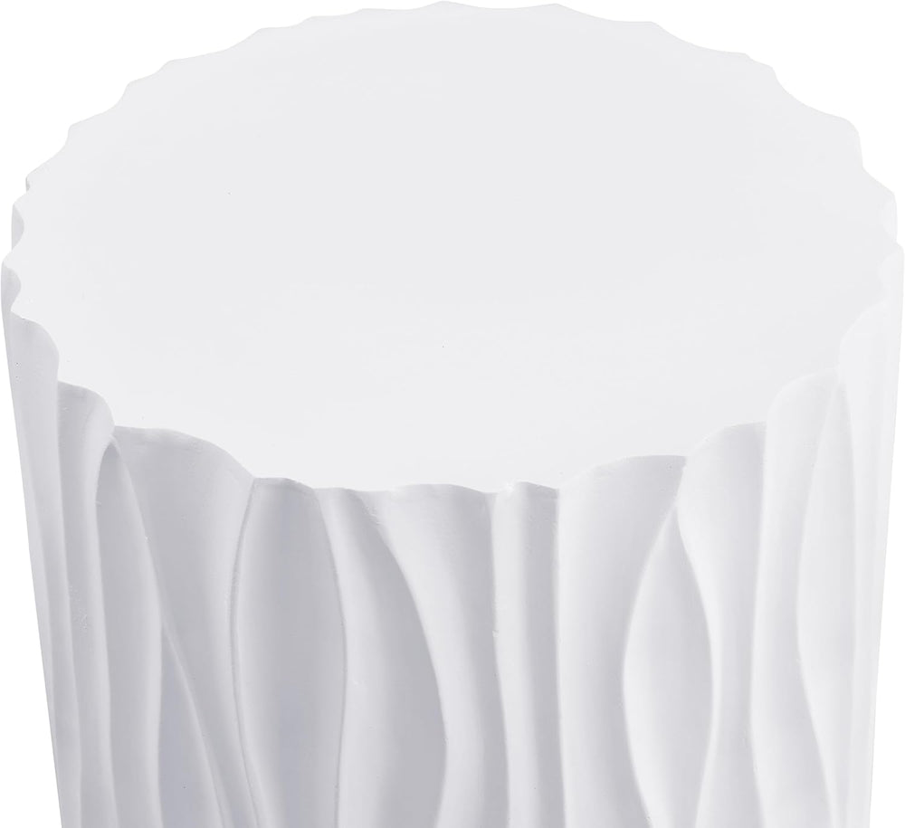 Modern Round Side Table, Outdoor End Table with Wavy Fluted Design, Multi-Use...