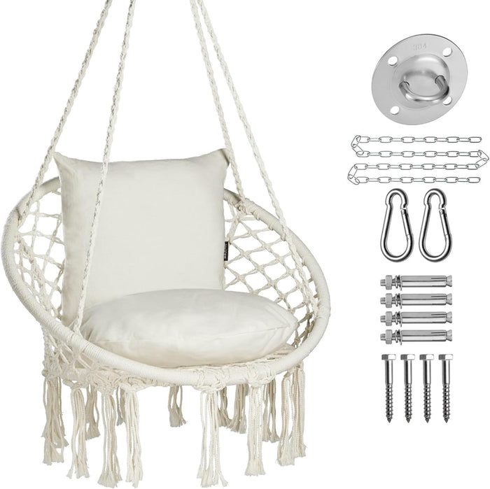 JoyView Macrame Hammock Chair, Hanging Chair with 2 Cushions, Hardware Kit