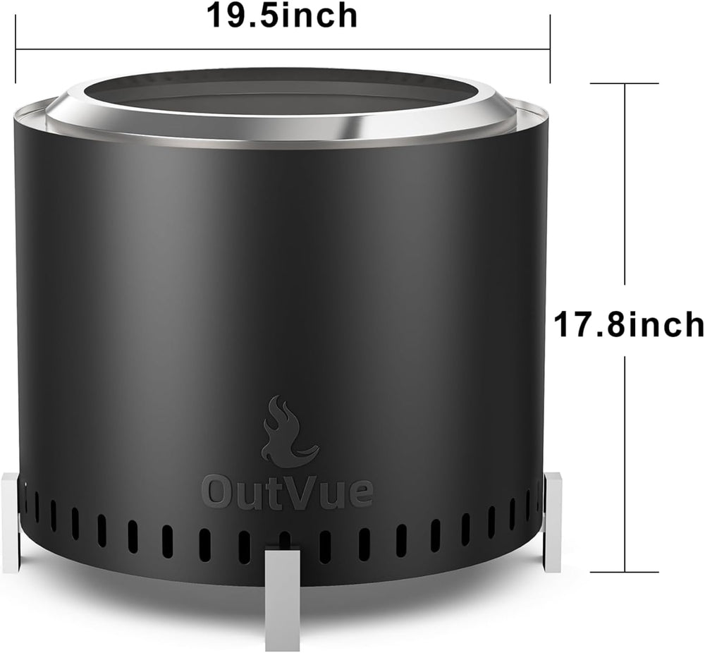 OutVue 19.5 inch Stainless Steel Smokeless Fire Pit with Tote Bag