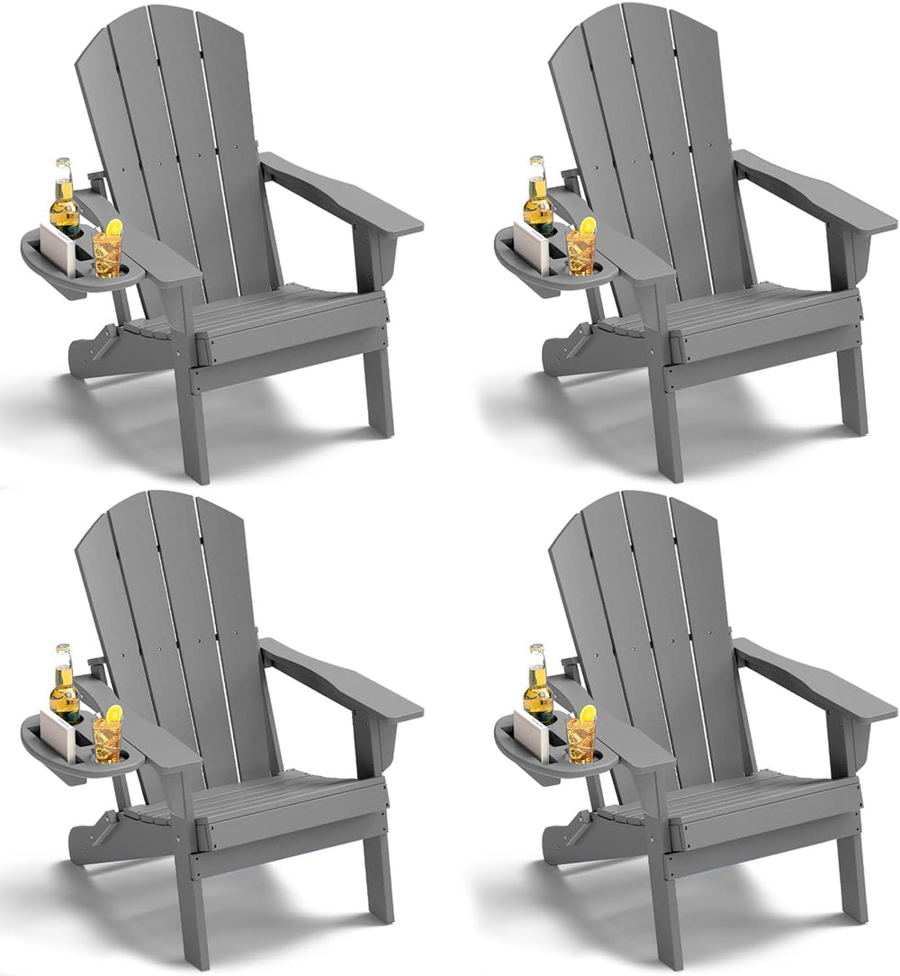 NAVINE Folding Adirondack Chairs Set of 4 with 4-in-1 Cup Holder, Grey