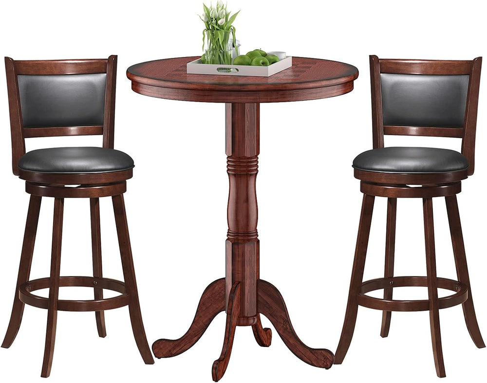 Giantex 3 Pcs Dining Table Set, Wooden Pub Pedestal Side Table with Stable Ba...