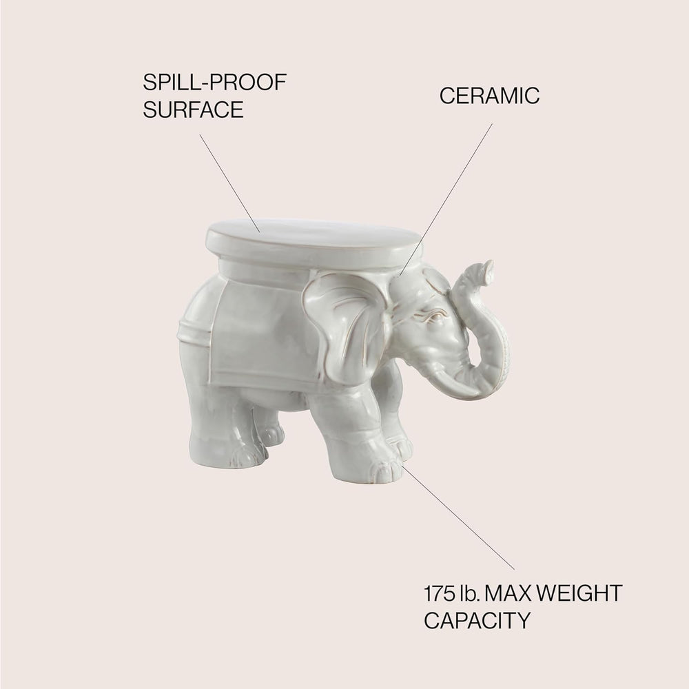 JONATHAN Y White Elephant Ceramic Garden Stool 14.25", Antique White