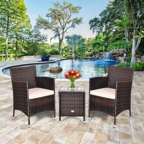 HAPPYGRILL 3 Piece Patio Set Wicker Rattan Furniture Set Outdoor Rattan Conve...