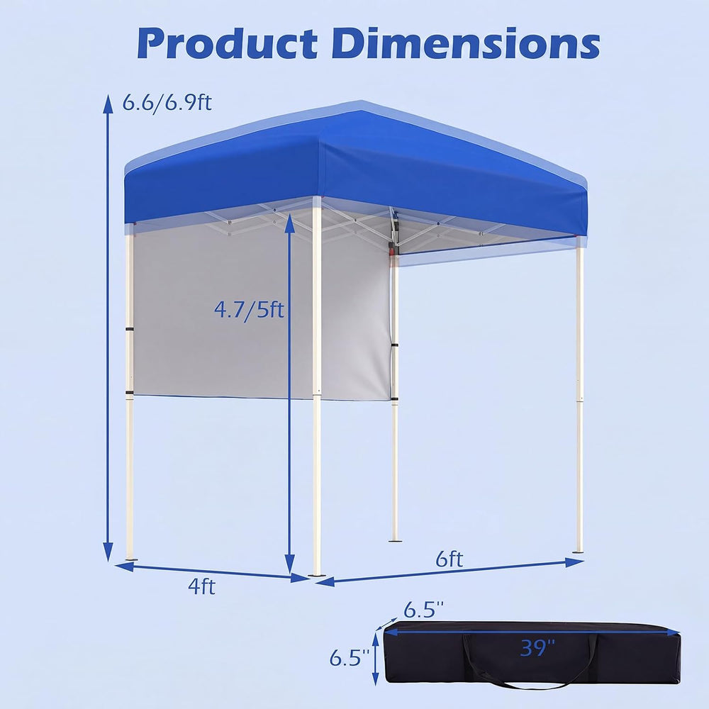 Goplus 6 x 4 FT Pop Up Canopy, UPF50+ Easy Setup Tent w/ 1 Half Sidewall, Sil...