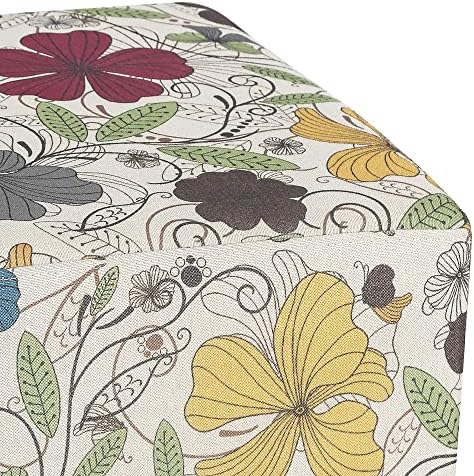 Adeco Floral Printed Linen Ottoman, 16.3" Upholstered Cube Foot Stool wi...