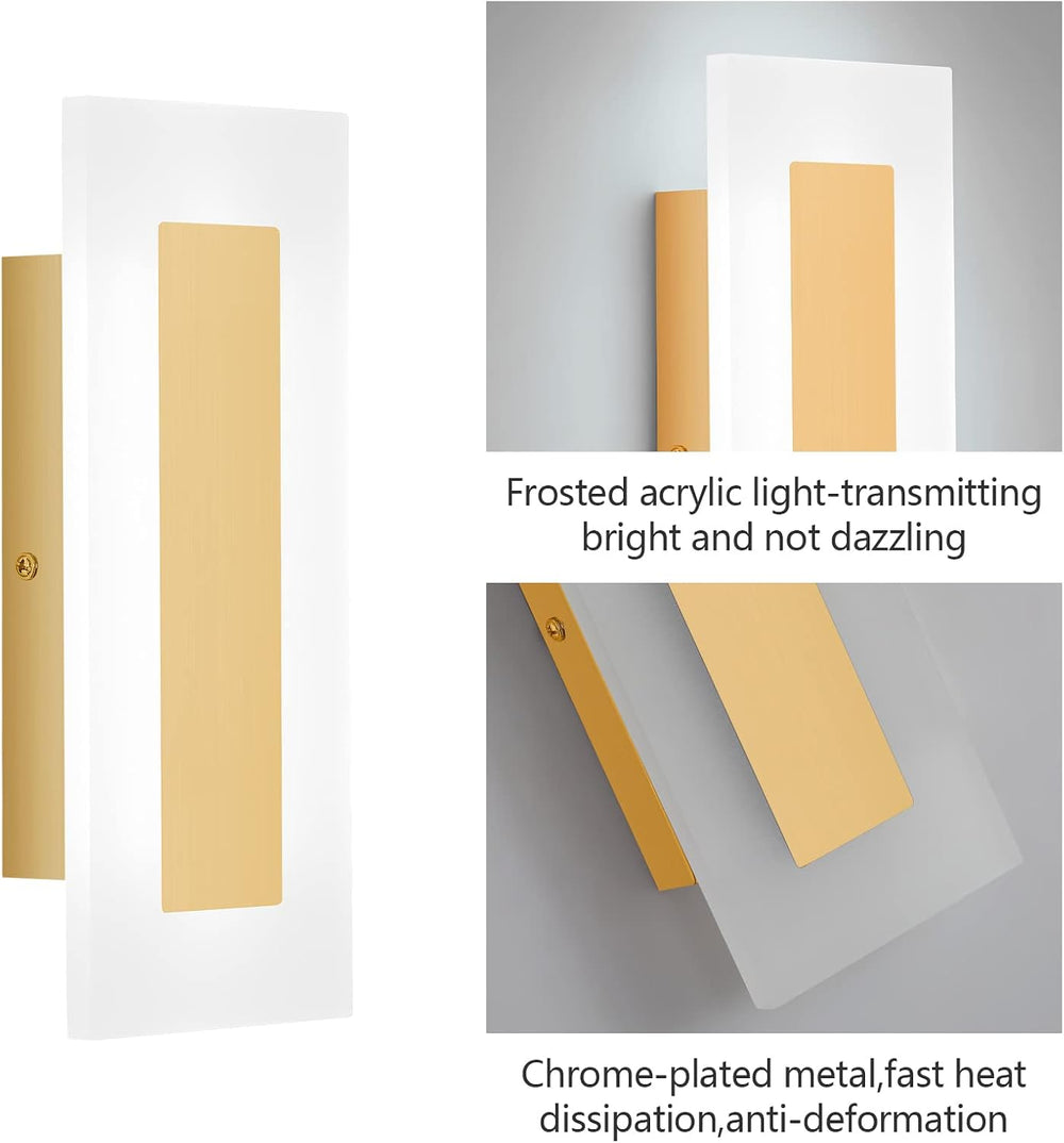 LMQNINE Modern LED Acrylic Gold Wall Sconce White Light 6000K for Bedroom Cor...