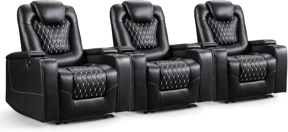 ANJ Power Recliner Chair Set of 3, Electric Soft Faux Leather Reclining Home ...