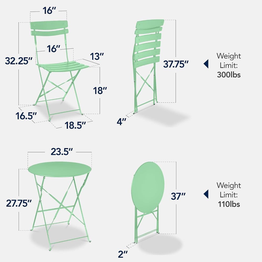 Best Choice Products 3-Piece Bistro Set, Space Saving Folding Design, Solid S...