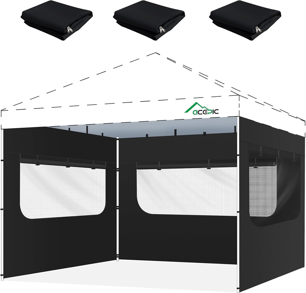 ACEPIC 10x10ft Sidewalls with Mesh Window, Black(3PCS, Frame Not Included)