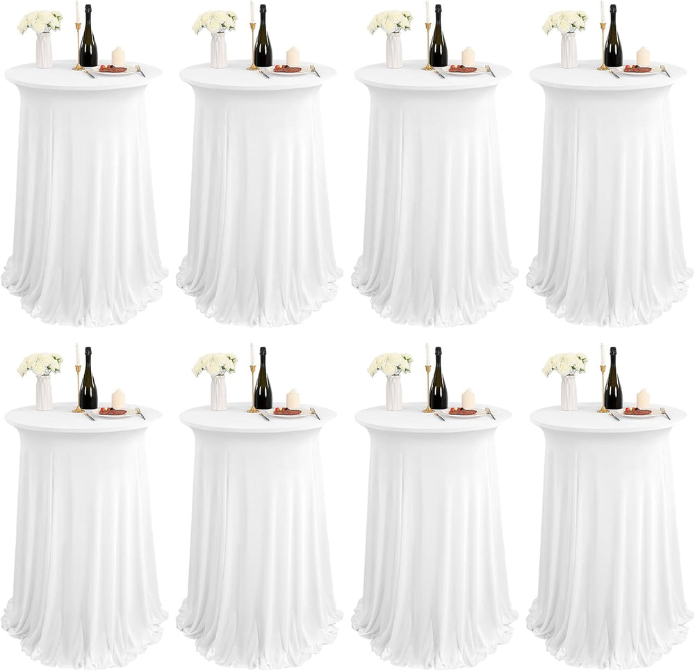 8 Packs White Round Cocktail Table Skirt 32"x 43"