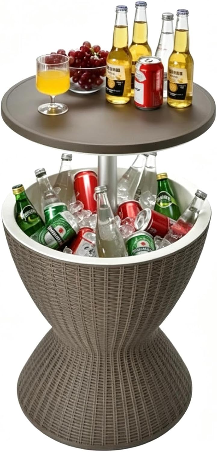 Tangkula Outdoor Cool Bar Table, Rattan Style Patio 8 Gallon Beer and Wine Co...