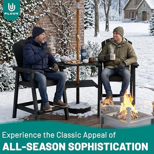 PLUUV Tall Adirondack Chairs Set of 2 with Double Connecting Trays, Black