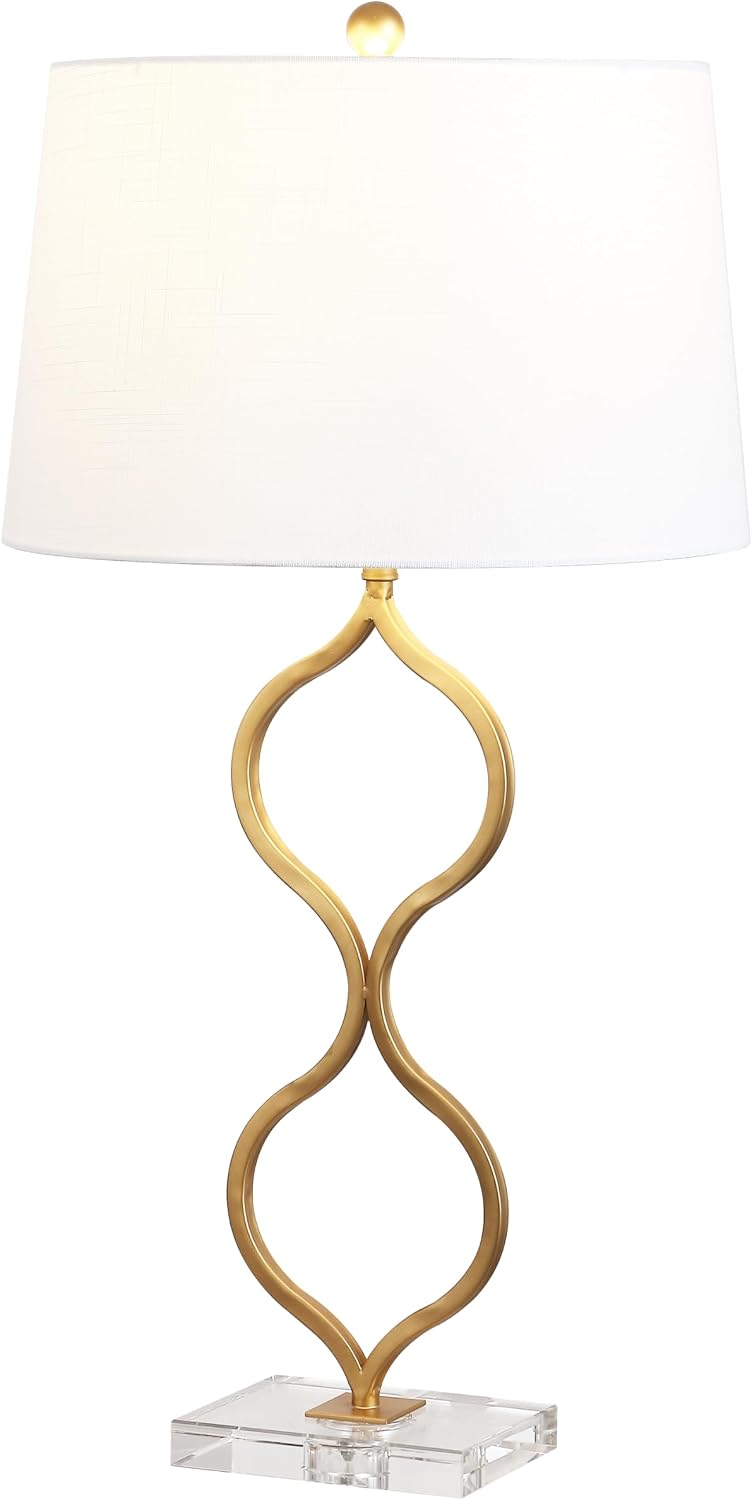 JONATHAN Y Levi Table Lamp 31.5" Curved Metal and Crystal, Gold Painting