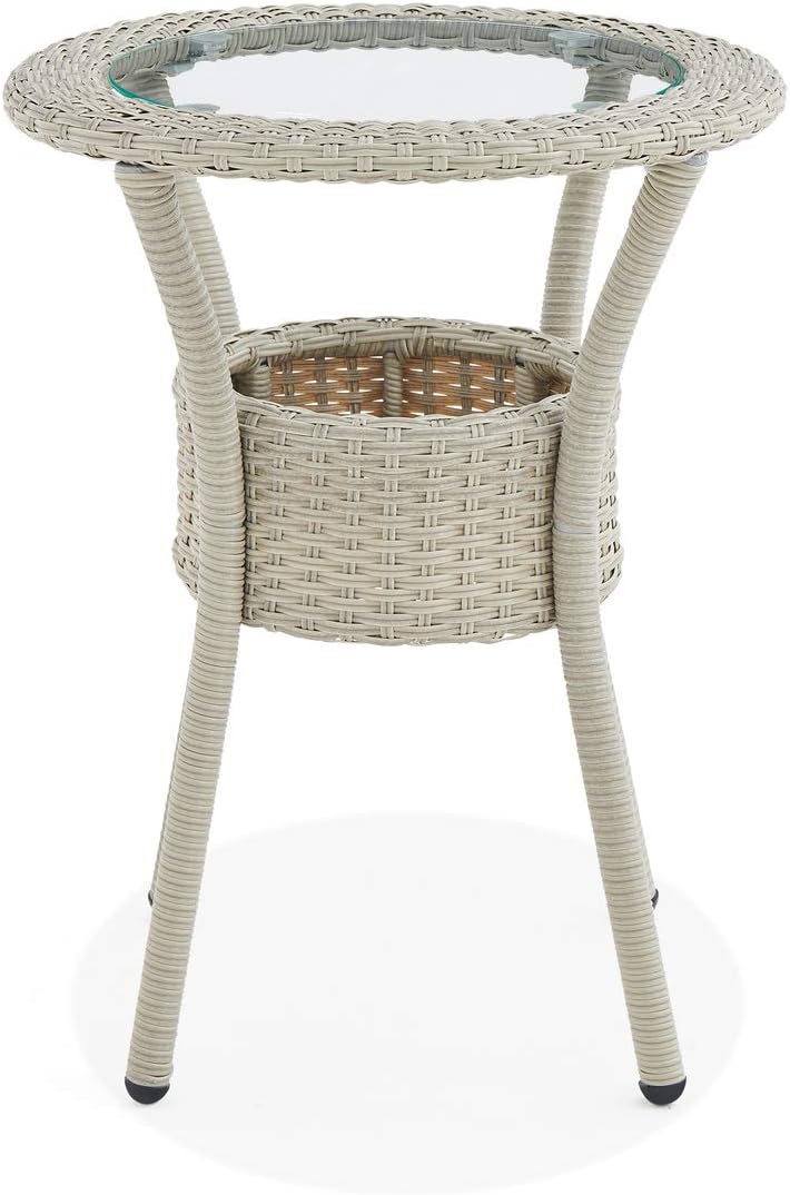 Modern and Weatherproof Haven All-Weather Wicker Outdoor Round Glass-Top Acce...