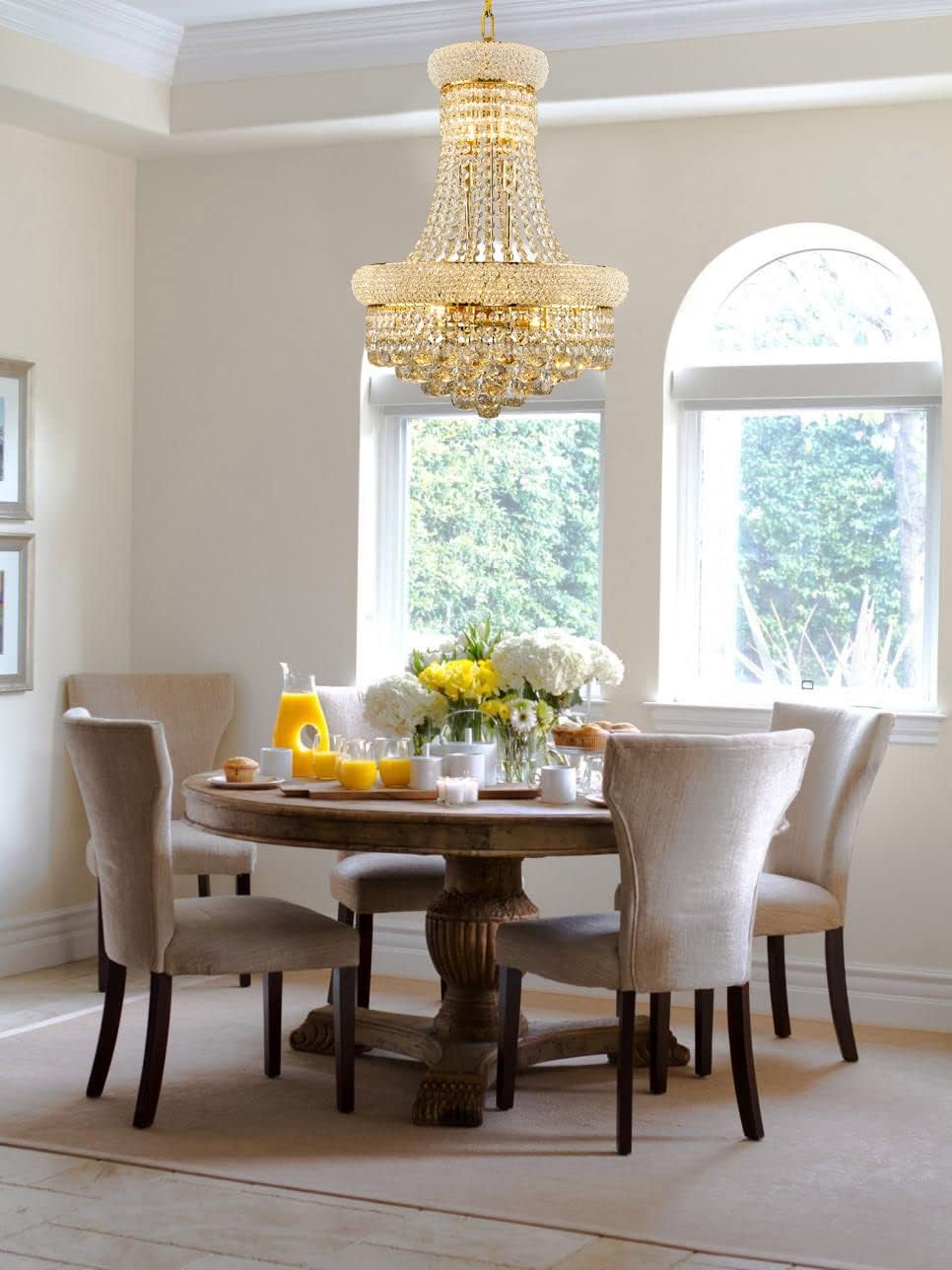 10 Lights Gold Finish Empire Crystal Chandelier Lighting for Dining Room Livi...