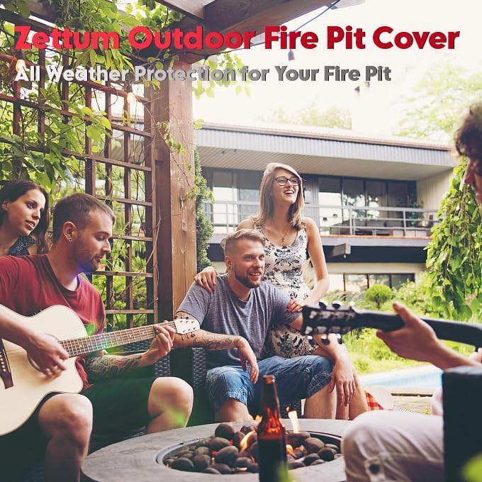 Zettum Fire Pit Cover Round 60 Inch - Outdoor Firepit Cover Heavy Duty & ...