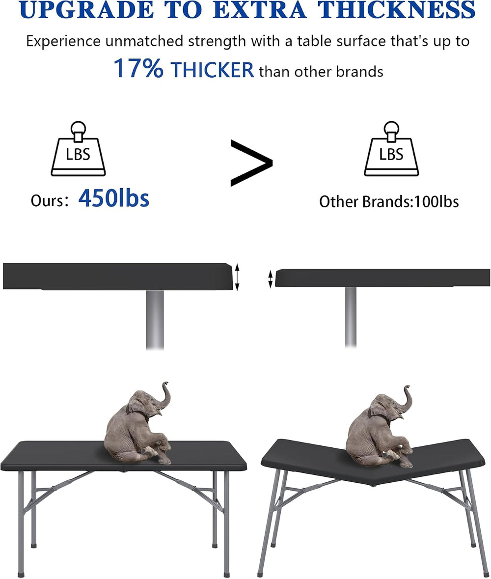 2 Pack 4FT Black Folding Table for Outdoor, 4 Foot Picnic Tables No Assembly ...