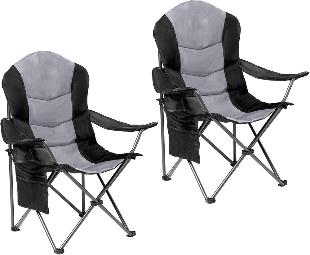 2 Pack Folding Camping Chairs for Adults - High Back Padded Outdoor Lawn Chai...