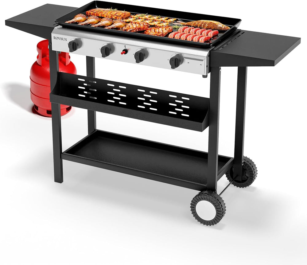ROVSUN 4 Burner Portable Propane Griddle with Nonstick Enameled Tray, 40000 B...