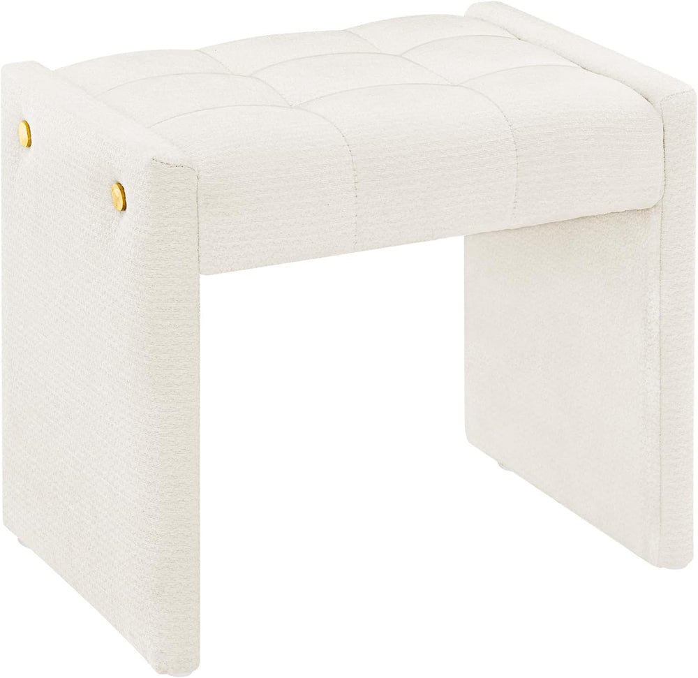 LUE BONA Modern Grid Tufted Vanity Bench Stool, 4.33'' Thick Chenille...