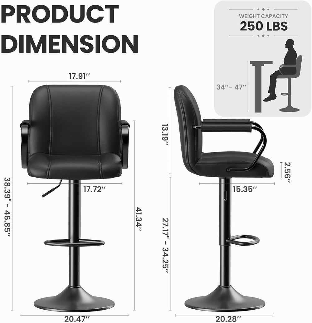 MALOL Bar Stools Set of 1 with Back and Armrest, Swivel PU Leather Kitchen Co...