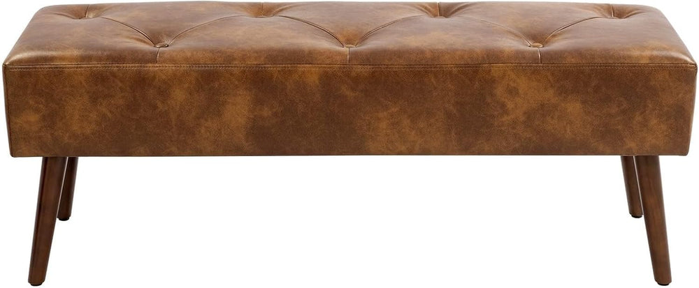 Furniliving 44 Inch Tufted Leather Bench, Leather Footrest Stool Bedroom Benc...
