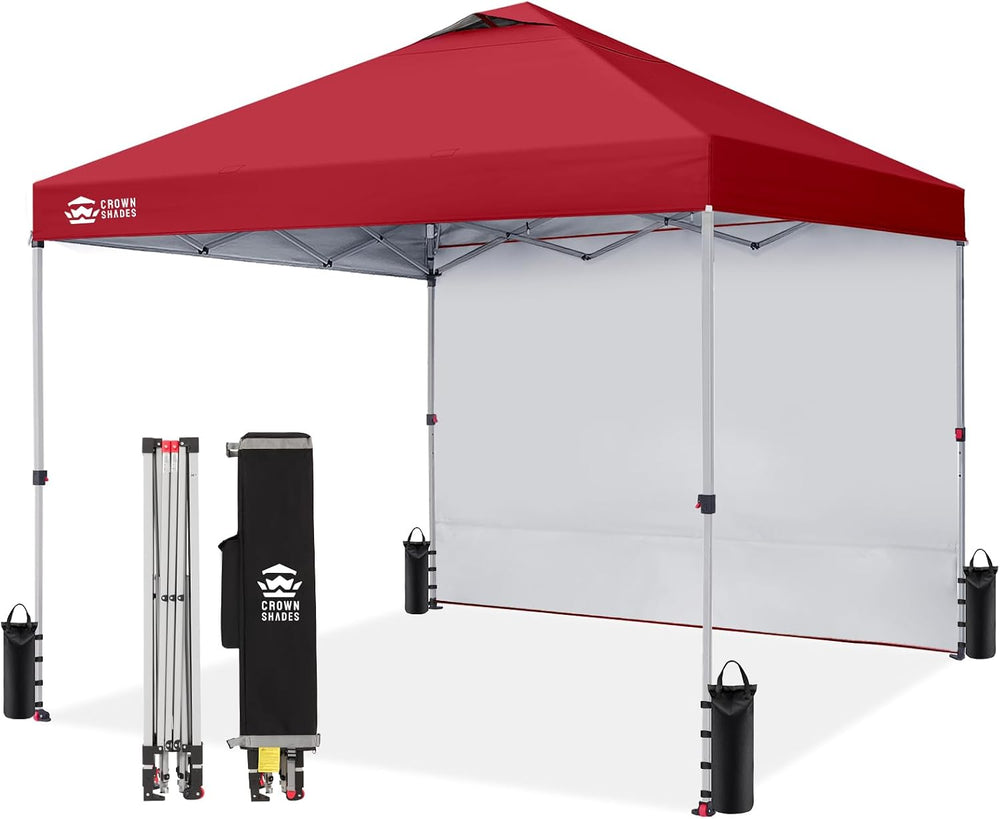 CROWN SHADES 12x12 Pop Up Canopy with 1 Side Wall, Beach Canopy Tent, Red