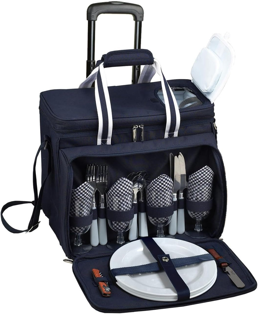 Picnic at Ascot Original Insulated Picnic Cooler with Service for 4 on Wheels...