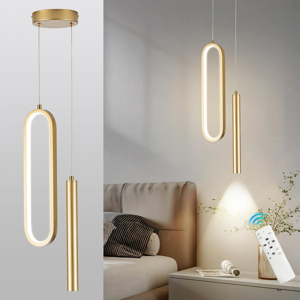 Gold Modern Mini LED Pendant Light with Remote Control, 24W 3-Color Temp Step...