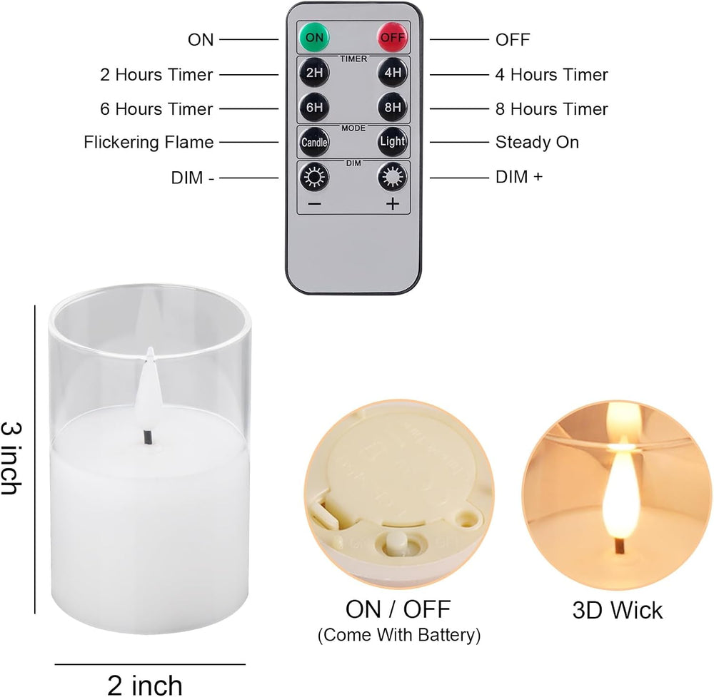Glass Flameless Votive Candles with Remote, Battery Operated, 12Pack Clear