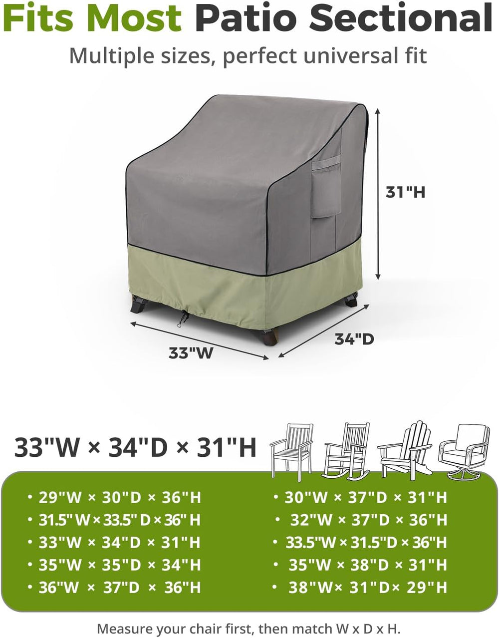 KylinLucky Outdoor Patio chair Covers 2 Pack 33 x 34 x 31 inch Waterproof