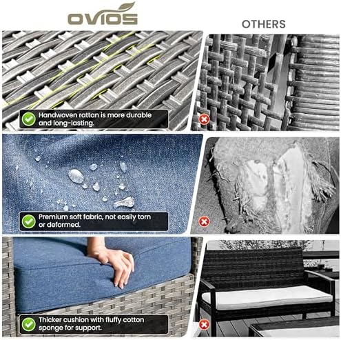 ovios Patio Furniture Set, 5 Pieces Outdoor Wicker Sofa Couch with Chairs, Ot...