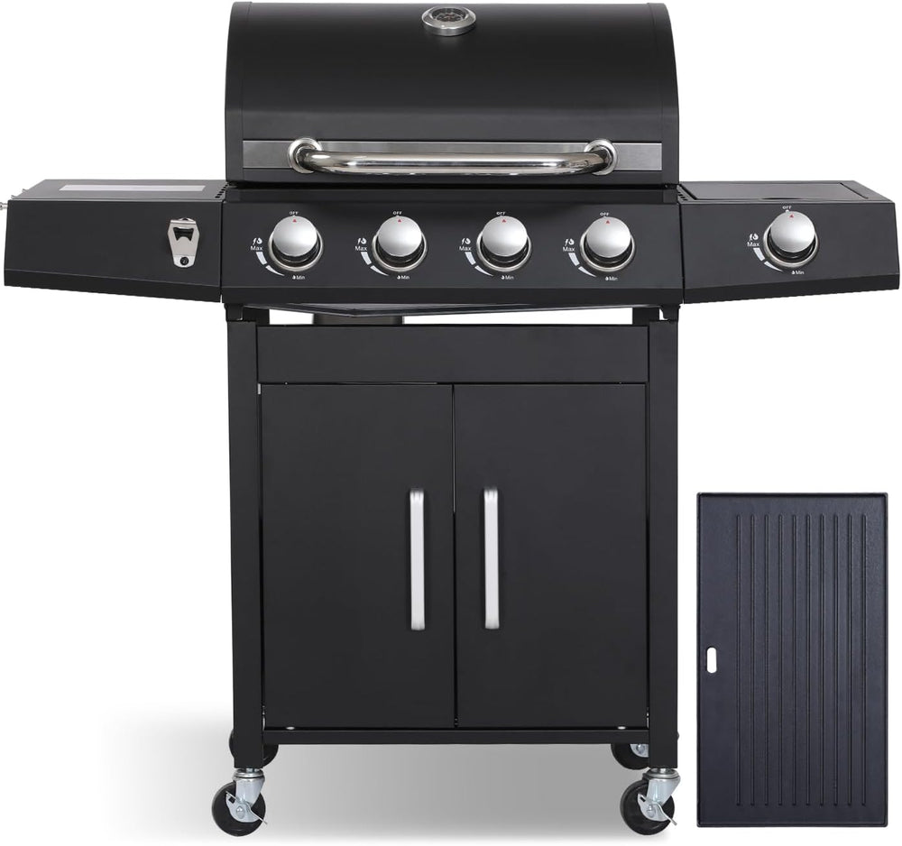 4-Burner Propane Gas Grill & Griddle Combo with Side Burner