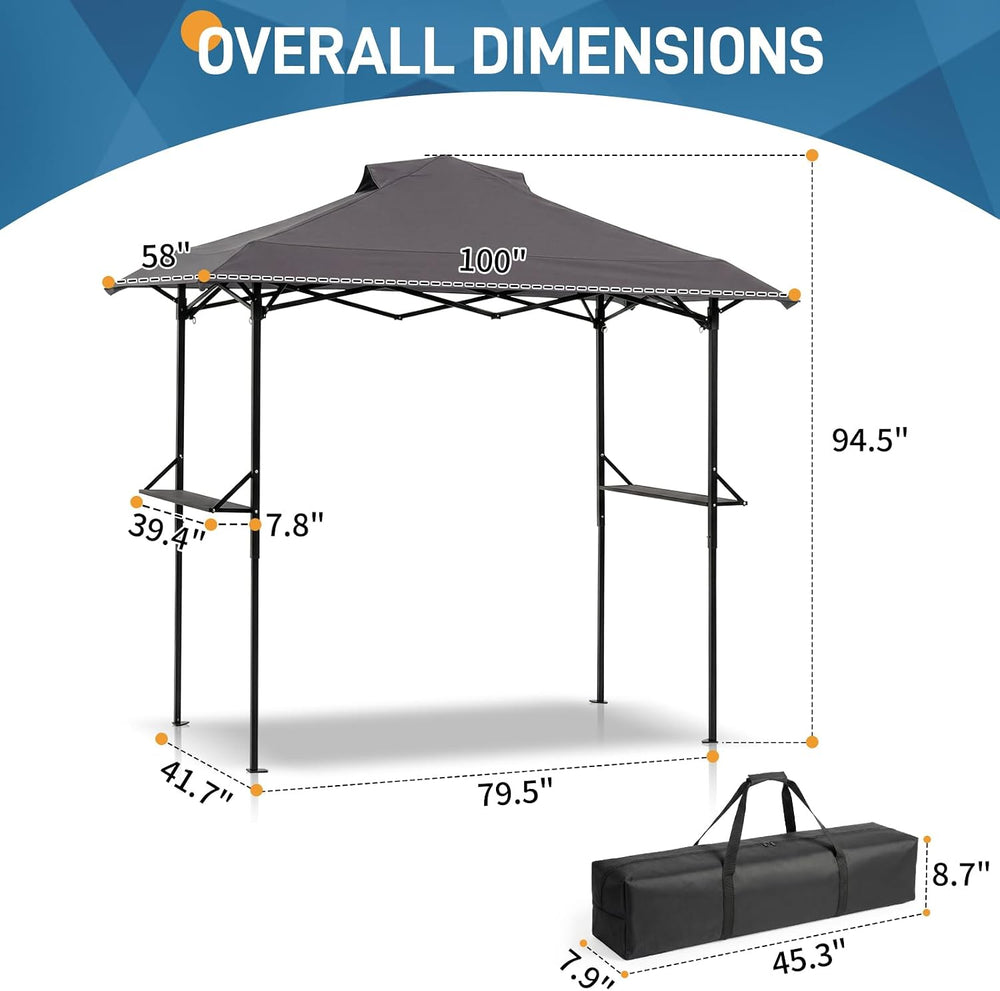 VINGLI 8x5 Pop Up Grill Gazebo BBQ Gazebo with 2 Side Shelves, Outdoor Grill ...