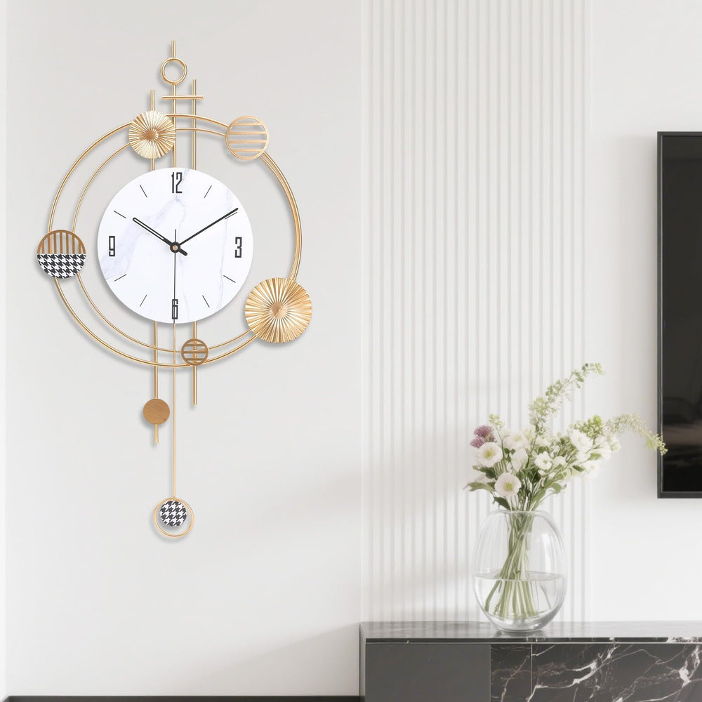 Wall Clock for Living Room, Silent Quality Quartz Battery Operated with Pendu...