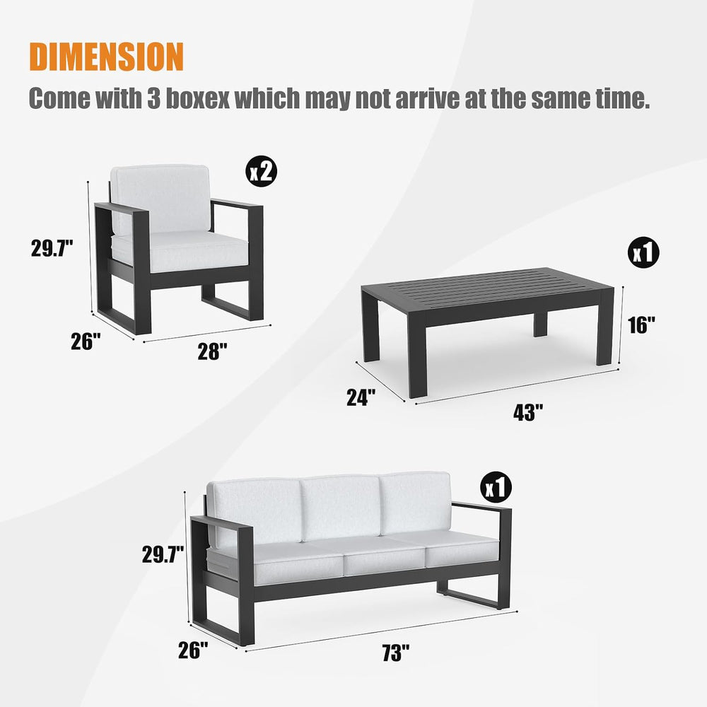 4 Piece Modern Aluminum Patio Furniture Set, Outdoor Patio Sectional Conversa...